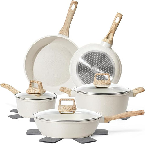 12 Pcs Pots and Pans Set, Nonstick Cookware Sets White Granite Induction by SODAY