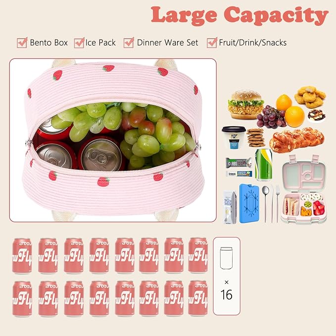 FlowFly Insulated Lunch Bag for Women – Corduroy Lunch Tote Box, Cute Cooler - Image 4