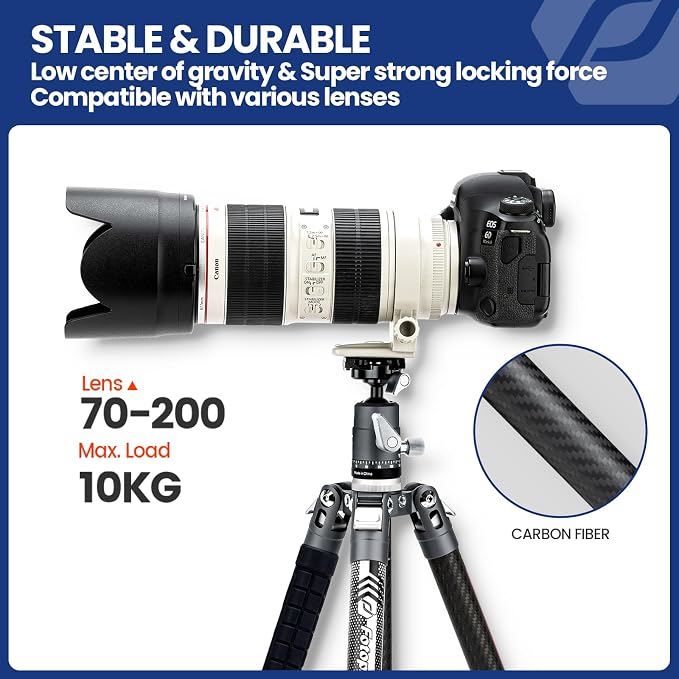 Fotopro Carbon Fiber Tripod for Camera 2lbs Ultralight 62 Inch Travel Camera - Image 5