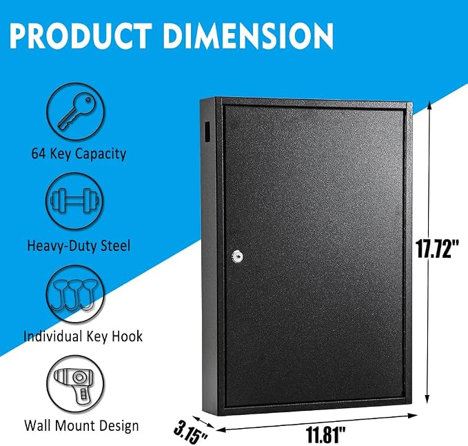 UMEKEN Key Box Wall Mount 64 Position Metal Valet Key Cabinet Lock Box - Image 2