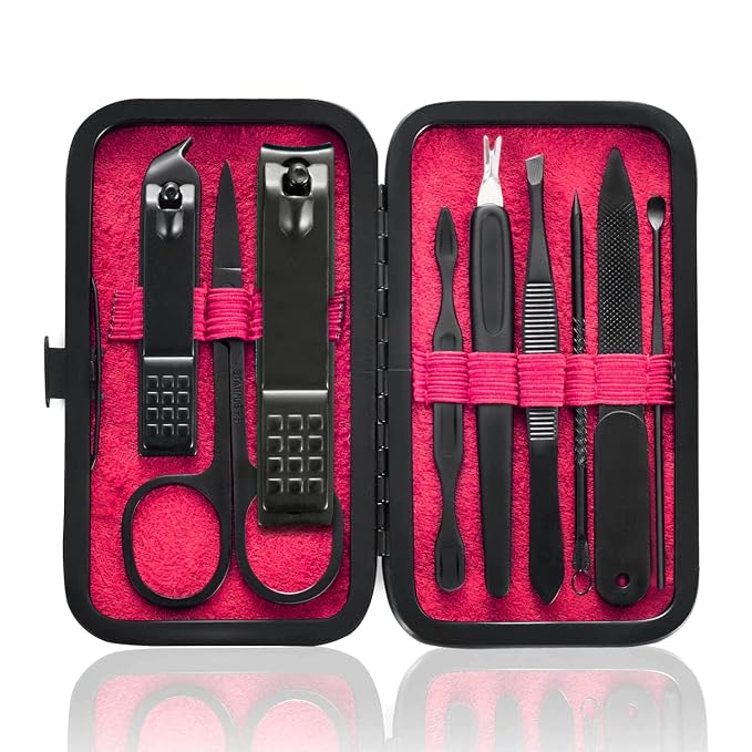 Manicure Set 9 in 1 Stainless Steel, Nail Clippers Scissors Pedicure Tools Kit by HANTEKAS