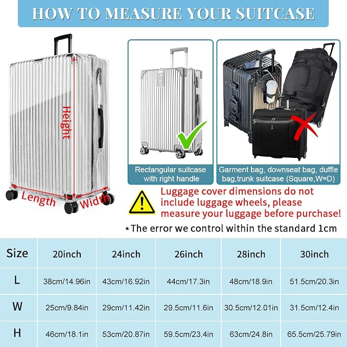 Yotako Upgraded Zippered Clear PVC Suitcase Cover, 30 Inch Luggage Covers - Image 6