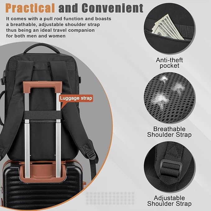 50L Travel Backpack with USB Charging Port, Water-Resistant Carry On Backpack - Image 4