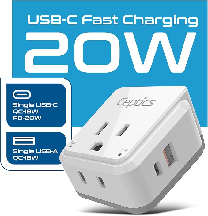 Ceptics Japan, Philippines Power Travel Plug Adapter Set, 20W PD & QC, Safe - Image 2