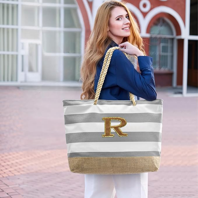 Becokan Beach Bag Initial Beach Tote - Image 7