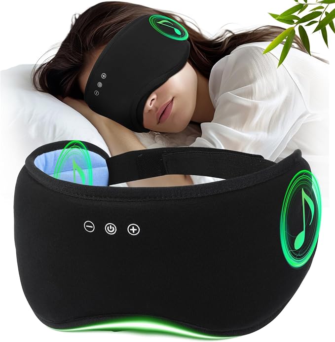 Sleep Headphones with Bluetooth 5.4 Sleep Mask, Bamboo Cotton Music Wireless by RestEasyLiveCalm