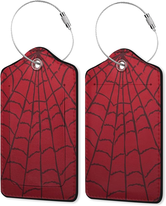2 Pack Leather Luggage Tag for Suitcase Spider Web Cool Red Black Unique Travel by ZEWOCA