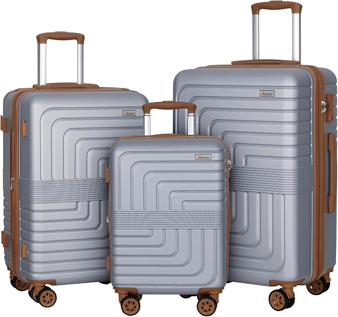 Romswi Luggage Sets 3 Piece Expandable PC+ABS Suitcases, Durable Hardshell by Romswi