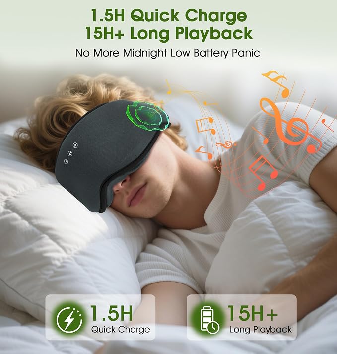 LC-dolida Bamboo Cotton Bluetooth Sleep Mask, 2 in 1 3D Soft Sleep Mask - Image 7