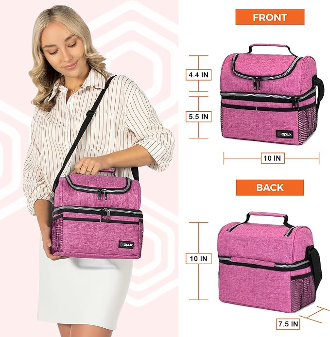 OPUX Lunch Box For Women, Insulated Large Lunch Bag Adult Work, Double Decker - Image 3