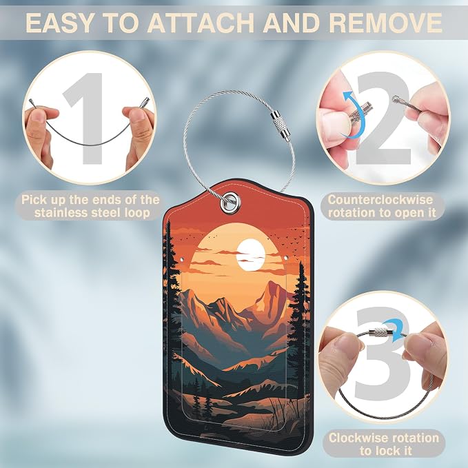 2 Pack Luggage Tags for Suitcases Sunset in The Mountains Leather Luggage Tags - Image 4