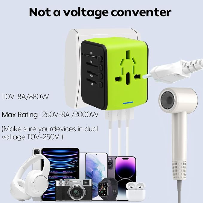JMFONE International Travel Adapter 2 USB-C & 2 USB-A Ports and Multi AC Sockets - Image 5