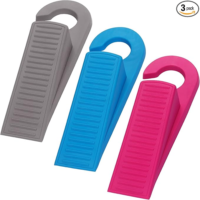 3 Pack Rubber Hook Type Door Stoppers 1 Inch Thick Door Stop Works on All Floor by Tamaki