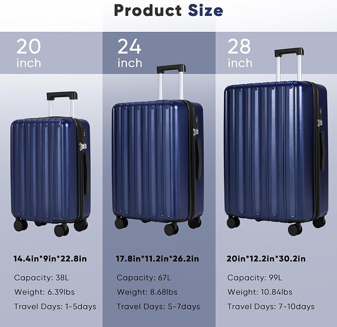 SHOWKOO Luggage Sets 3 Piece 100% PC Ultra Tough Hardside Expandable Suitcases - Image 9