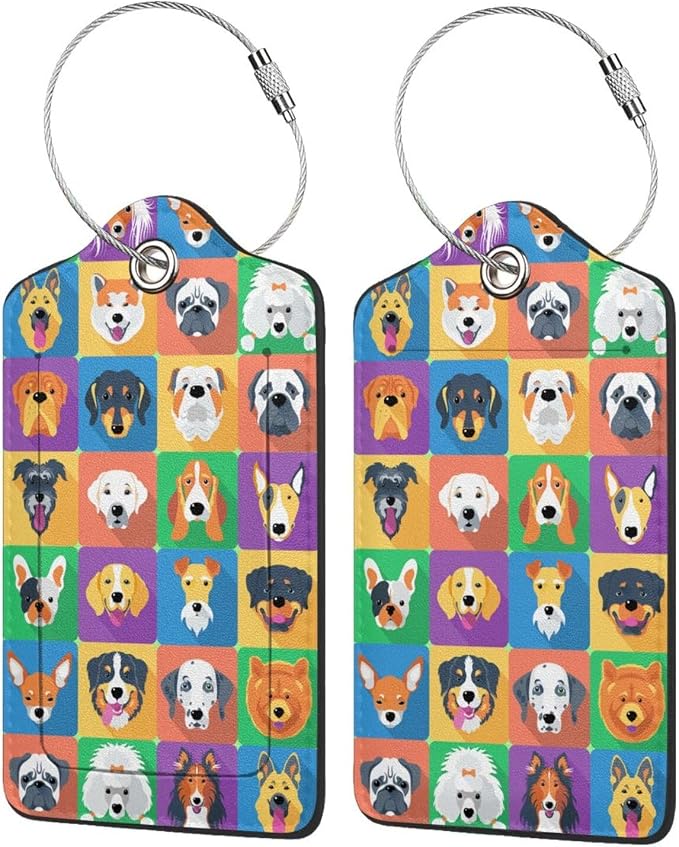 2 Pack Luggage Tags for suitcases Funny Cute Color Dog Luggage Tag, Leather by Wvpslak