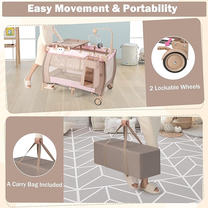 HONEY JOY Pack and Play, 3 in 1 Portable Baby Playard - Image 6
