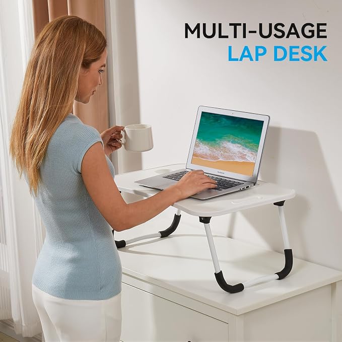 BUYIFY Folding Lap Desk, 23 Inch Portable Wood White Laptop Bed Desk Lap Desk - Image 5