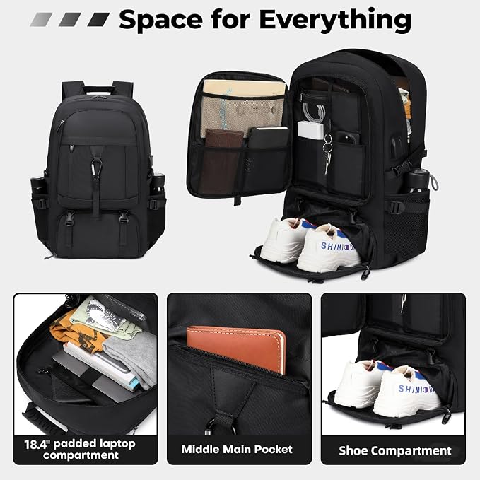 18.4 Inch gym backpack with shoe compartment, 80L Multiple Compartments - Image 5