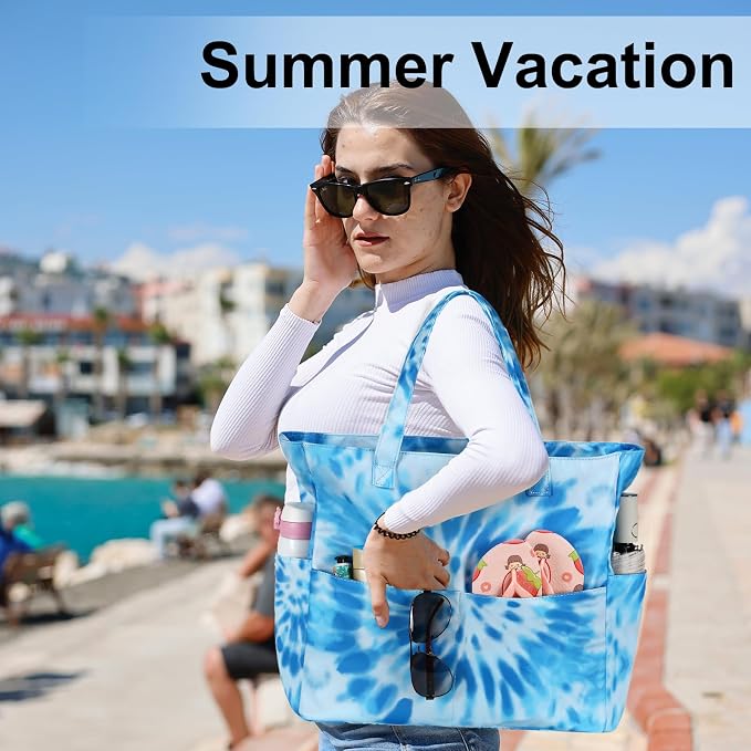 LEDAOU Large Beach Tote Bag Women Waterproof Sandproof Zipper Beach Tote Bag - Image 3
