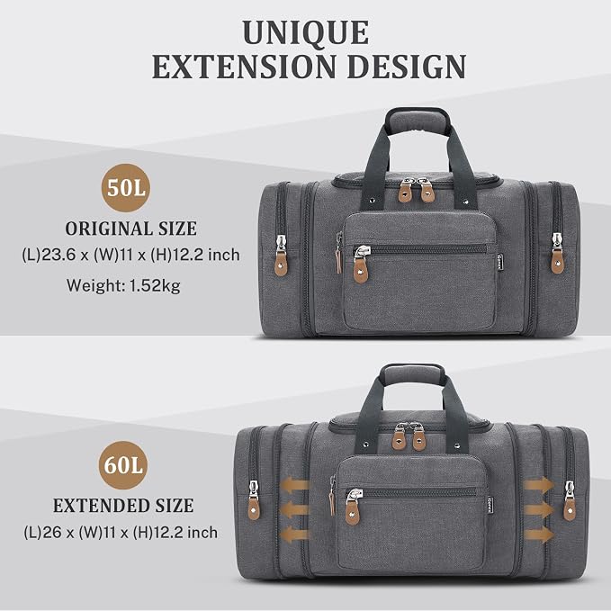 Gonex Canvas Duffle Bag for Travel, 60L Duffel Overnight Weekend Bag - Image 4