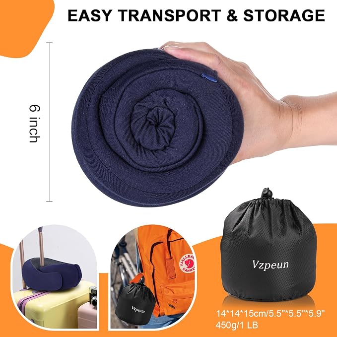 Travel Pillow - Hooded Neck Pillow Airplane Memory Foam Filling - Image 6