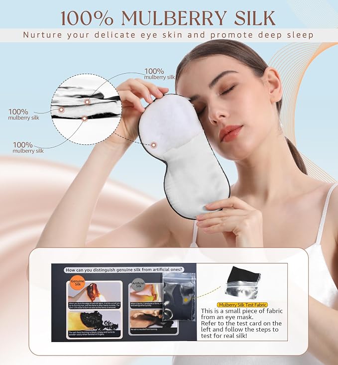 HiRui Silk Sleep Mask, 100% Natural Mulberry Silk of Double-Sided & - Image 2