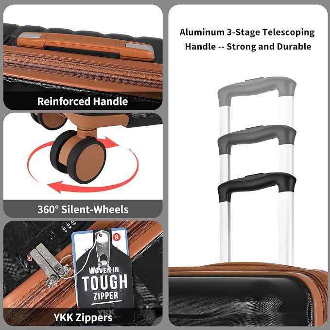 Lightweight Luggage with Spinner Wheels & YKK Zipper, 3-Piece Suitcase ABS+PC - Image 7