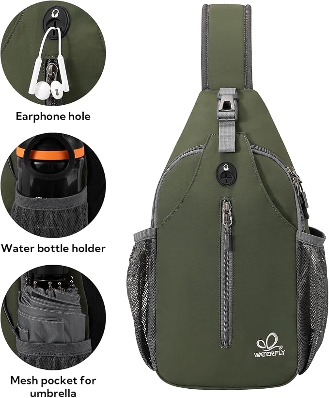 WATERFLY Crossbody Sling Backpack Sling Bag Travel Hiking Chest Bag Daypack - Image 4
