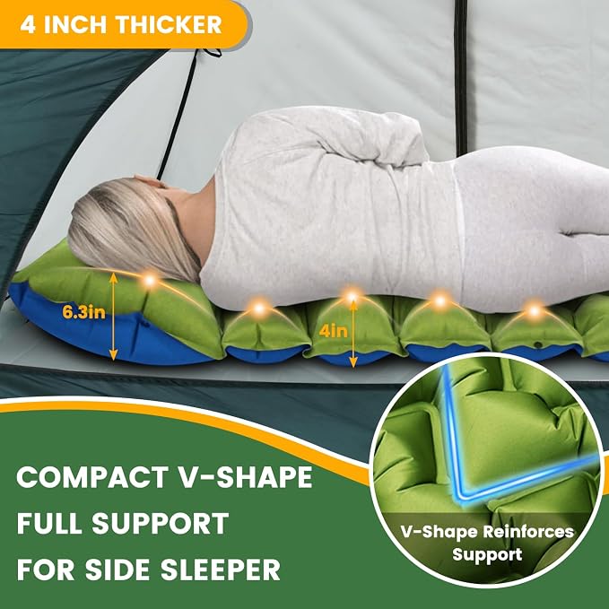 Camping Sleeping Pad, 4in Thick Ultralight Inflatable Camping Mat - Image 2