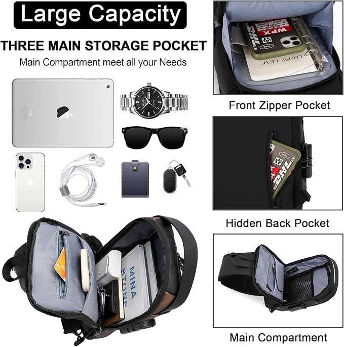 Sling Bag for Men Anti-theft USB Crossbody Shoulder Backpack Purse Waterproof - Image 4