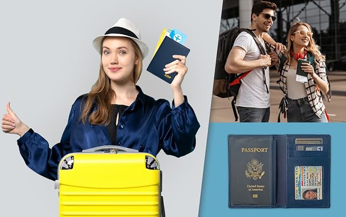 Personalized Monogrammed Navy Leather RFID Passport Wallet - Image 8