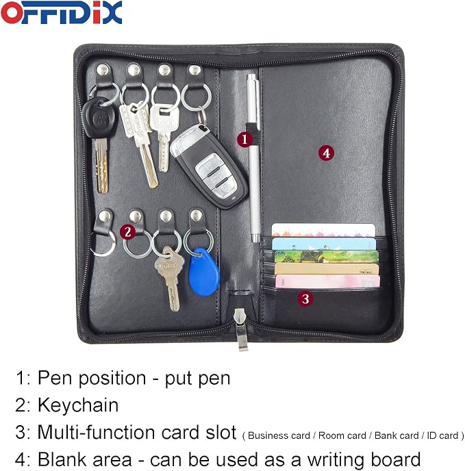 OFFIDIX PU Leather Portable Key Cabinet, 8-Key Hooks Portable Zippered Key Case - Image 5