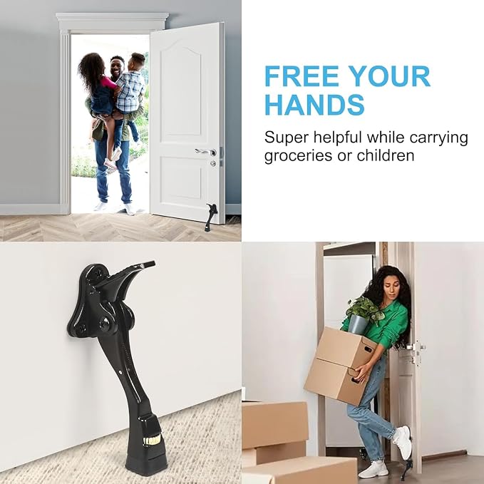 6 Packs Black Door Stops, Heavy Duty Kickdown Door Stopper, One Touch - Image 2