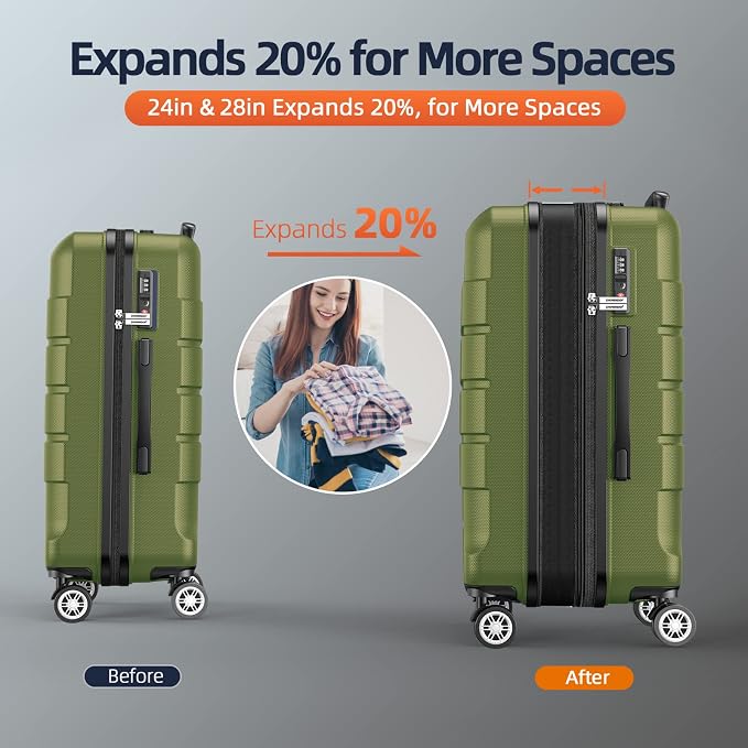 SHOWKOO Luggage Sets Expandable PC+ABS Durable Suitcase Double Wheels TSA Lock - Image 5
