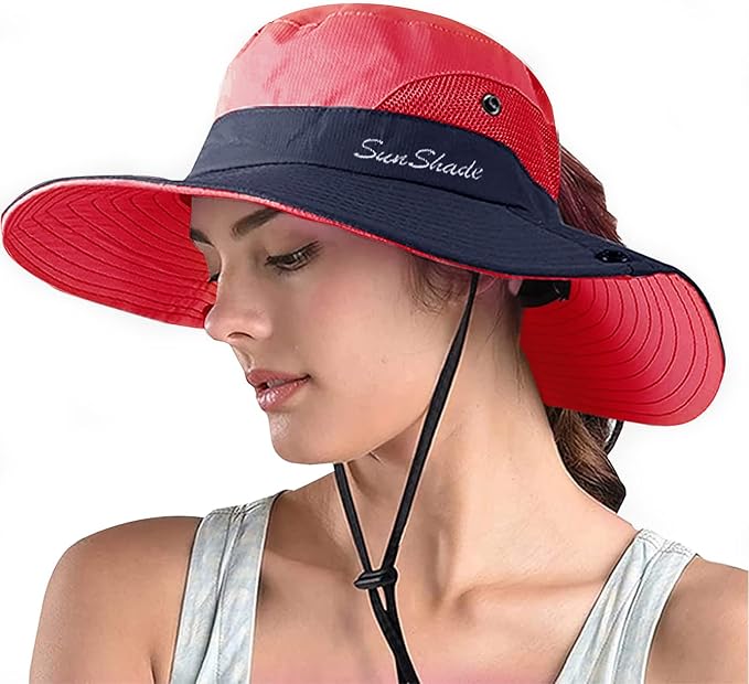 ZOORON Women's Ponytail Safari Sun Hat, Wide Brim UV Protection Outdoor Bucket by ZOORON