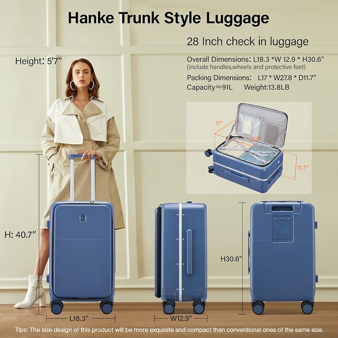 Hanke 28 Inch Luggage with Cup Holder and Charge, Top Opening Hard Shell - Image 2