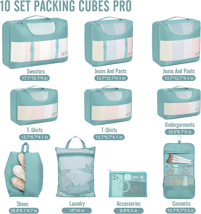 Veken 10 Set Packing Cubes for Travel Essential, Suitcase Organizer Bags in 4 - Image 2