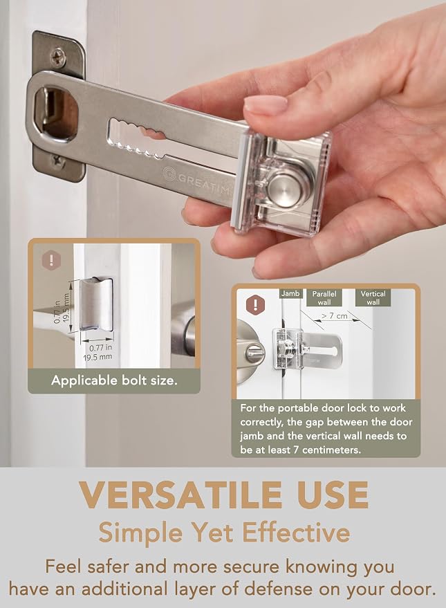 Greatim Portable Door Lock for Travel Hotel Safety, Stainless Steel Security - Image 5