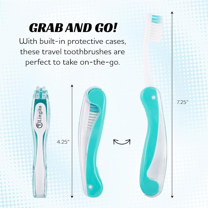 Lingito Mini Toothbrush with Cover, Folding Travel Size, Adults Kit - Image 3