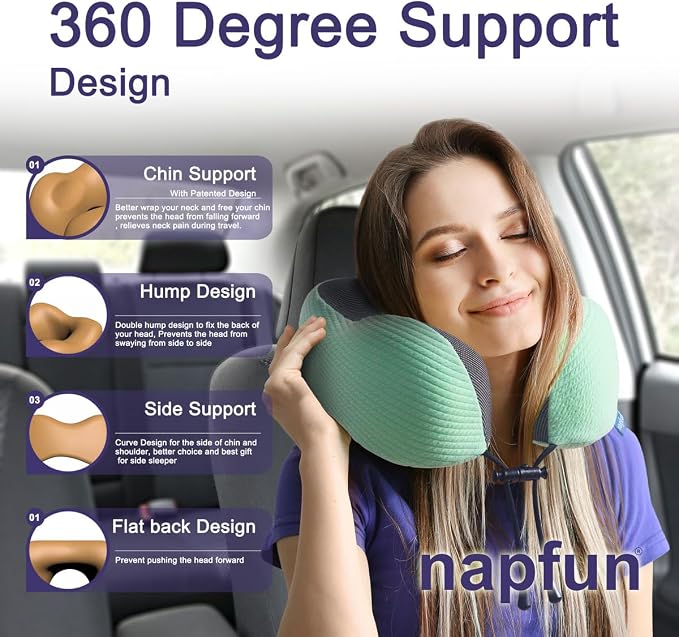 napfun Neck Pillow for Traveling, Upgraded Travel Neck Pillow for Airplane 100% - Image 3