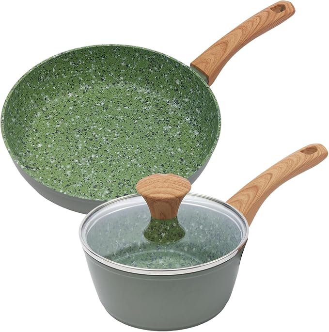 Nonstick Cookware Set, 2-Piece Non-Toxic Coated 8.5 Inch Frying Pan & Saucepan by Unknown