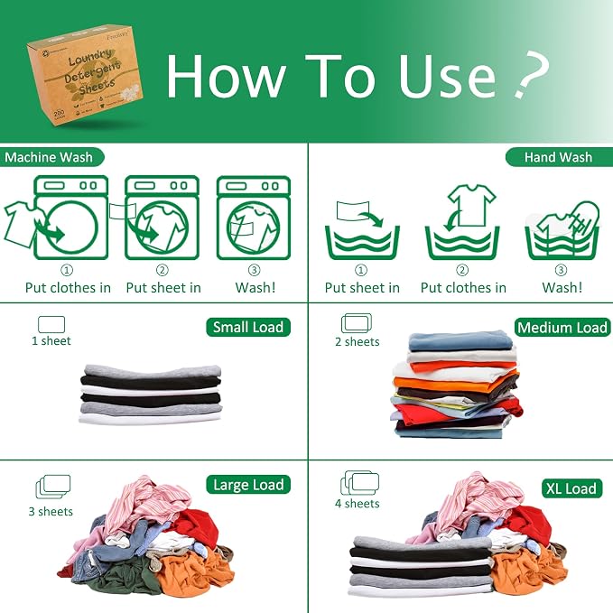 Freelivity Laundry Detergent Sheets, 200 Sheets Fresh Linen Scent - Image 3