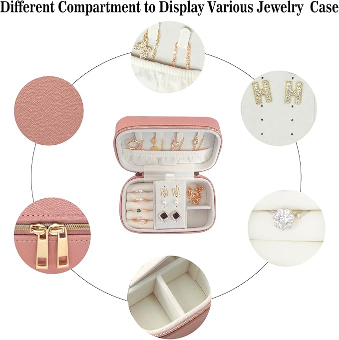 Small Jewelry Travel Case For Womens Small Rectangle PU Leather Jewelry Box - Image 4