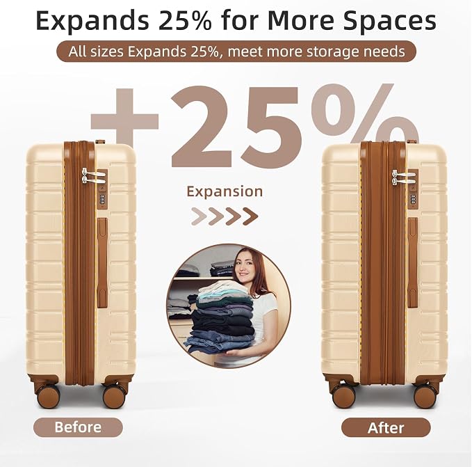 LARVENDER Luggage Sets 5 Piece Hardside Expandable Suitcase - Image 3