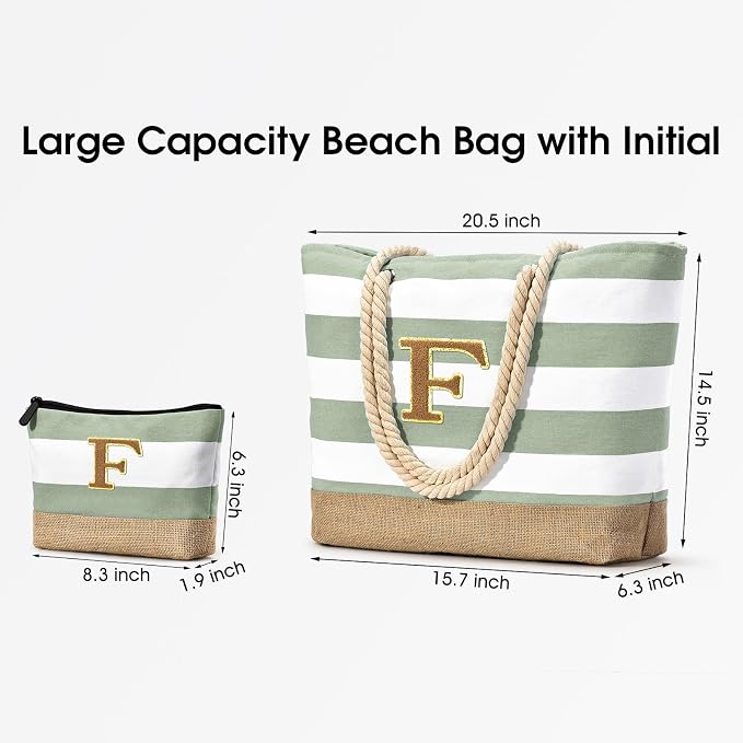 Becokan Beach Bag Initial Beach Tote - Image 3