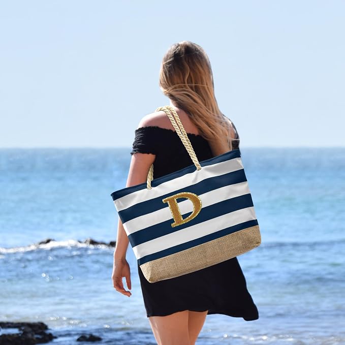 Becokan Beach Bag Initial Beach Tote - Image 5