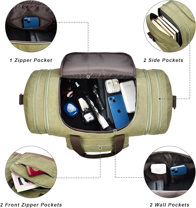 Litvyak Duffle Bag for Travel, Large 60L Canvas Travel Duffel Bags Overnight - Image 4