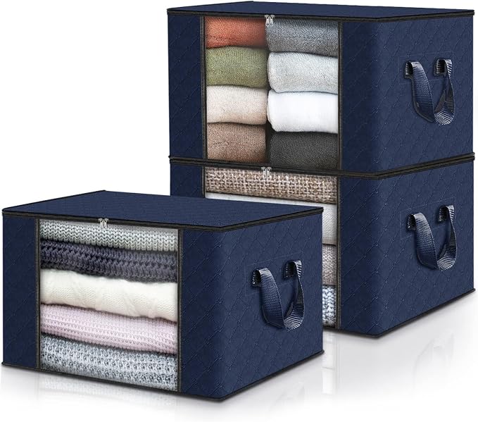 Fab totes 3 Pack Clothes Storage, Foldable Thick Fabric Blanket Storage Bags by Fabtotes