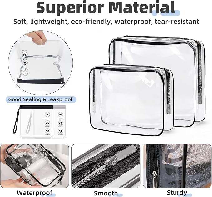 ABSOFINE Clear Toiletry Bag for Travel Size Toiletries, 4 Pack Large Waterproof - Image 4