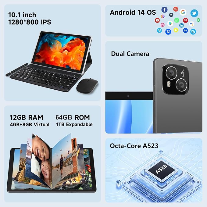 Tablet, Android 14 Tablet with 12GB RAM 64GB ROM, Octa-Core Processor Tablets - Image 2
